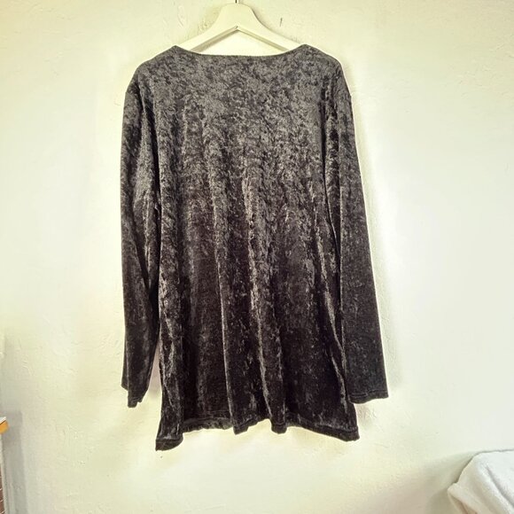 Forenza Womens Black Crushed Velvet Long Sleeve Tunic Top XL Chinese Knot Button - Picture 2 of 7
